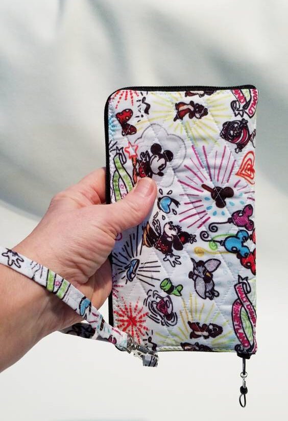Quilted Disney Fabric Wristlet, Wallet, Cell Phone Case or Passport Purse made from Disney Fabric for all occasions the Amelia Bag