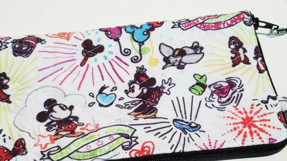 Quilted Disney Fabric Wristlet, Wallet, Cell Phone Case or Passport Purse made from Disney Fabric for all occasions the Amelia Bag