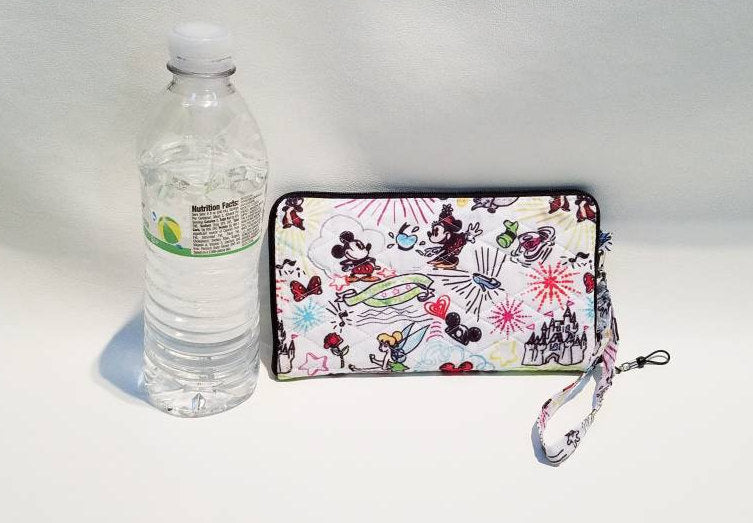 Quilted Disney Fabric Wristlet, Wallet, Cell Phone Case or Passport Purse made from Disney Fabric for all occasions the Amelia Bag
