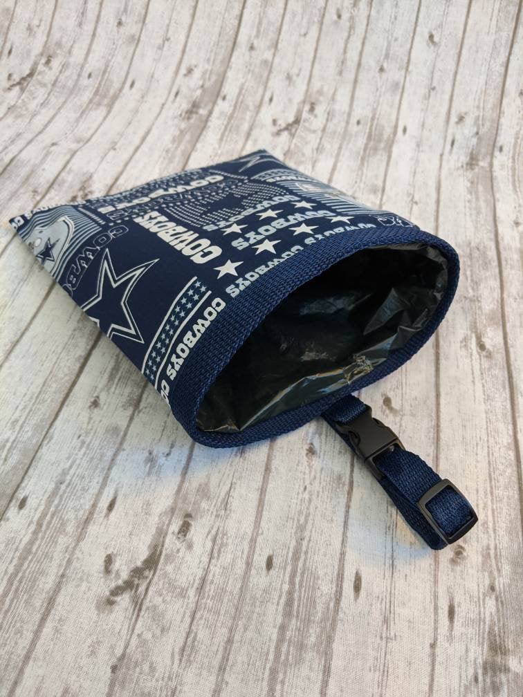 Dallas Cowboys Car Garbage Bag with Adjustable Strap and Removable Plastic Coated Mesh Liner made from Dallas Cowboy Football Fabric